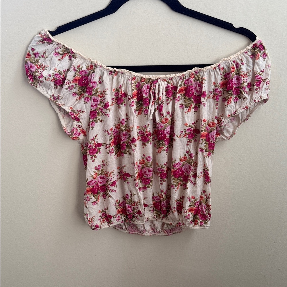 Floral Off-Shoulder Blouse - Pink White